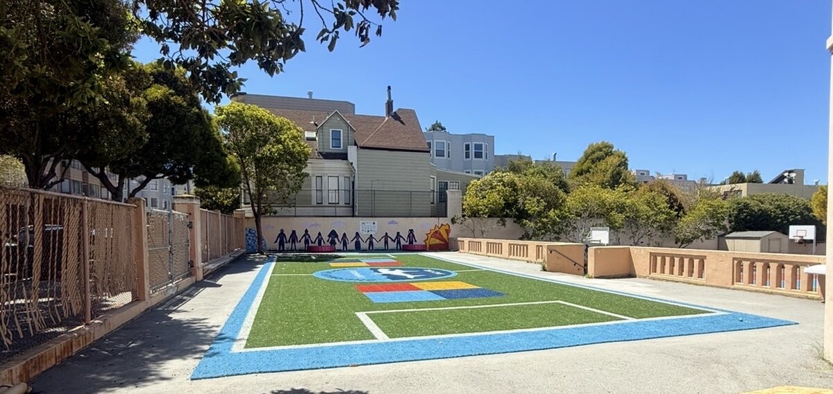 Custom Pivot soccer field installed over blacktop at a San Francisco school